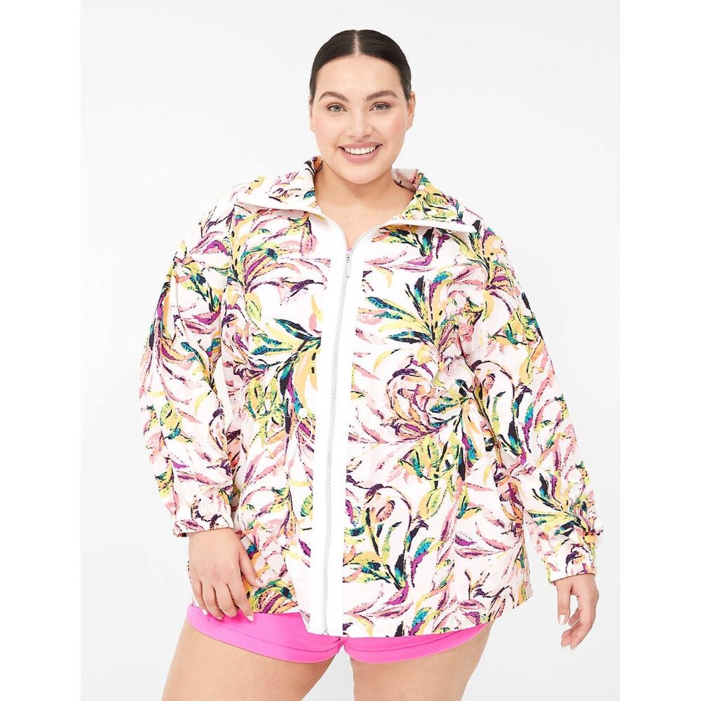 LIVI‎ Cinch-Waist Jacket Lightweight Palm Print Pockets Size 18/20 Active Coat
